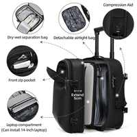 Sac à dos de voyage extensible et détachable pour ordinateur portable avec serrure TSA, compartiment sec/humide et compartiment à roulettes