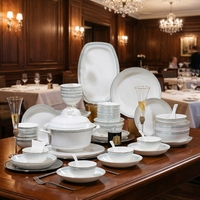 Service de table de luxe en porcelaine fine à bord doré, 72 pièces, style européen, vaisselle blanche pour mariage et banquet