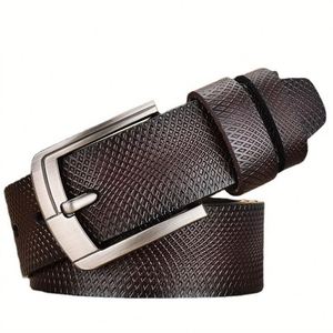 ホットセール メンズ グリッドエンボス加工 本革ベルト 金属合金ピンバックル レザーウエストベルト - Product Image 2