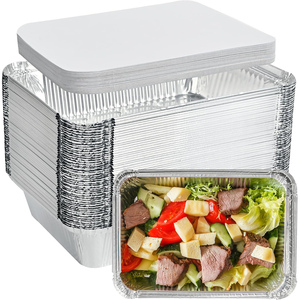 50 100 200 Pack Wholesale Silver Thickened Disposable Aluminum Foil PET Eco-Friendly Food Grade 300ml Takeaway Food Packaging - Product Image 1