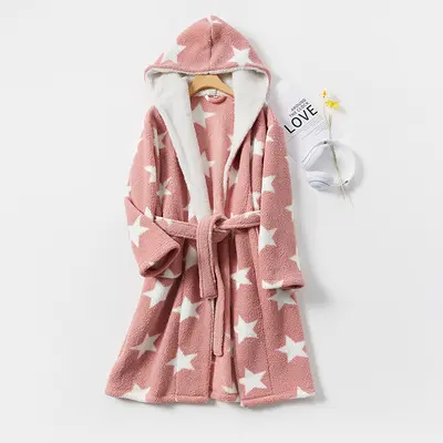 New cashmere thick hooded nightgown printing European and American men and women warm can wear home clothes bathrobe