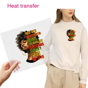 El fabricante ofrece diseños personalizados de transferencia de calor DTF, pegatina de transferencia de calor con patrón de historia negra para camisetas