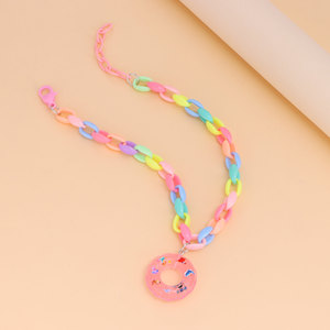 Collier chaîne claviculaire en résine colorée avec pendentif donut pour enfants, bijoux de mode, origine Yiwu - Product Image 2