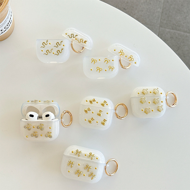 Gold Bow Crown and Gold Snake Girl Earphone case for IPhone AirPods Pro 3 AirPods 4 Shockproof Protective case Wholesale Factory