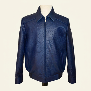 HULAR INTL Men's Stylish <b>Vintage</b> Authentic Genuine Ostrich Embossed Leather Motorcycle Winter Jacket Custom Nonwoven Front - Product Image 1