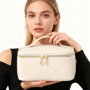 Portable Travel Cosmetic <b>Bag</b> Large Capacity PU Leather <b>Toiletry</b> Organizer Hand Carry Luxury Simple Design - Product Image 3