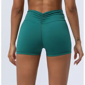 2024 femmes couleurs unies troisième longueur Scrunch taille Shorts de sport séchage rapide pas de ligne T coupe ajustée Compression Shorts de course