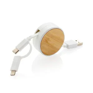 Ucuz toptan yuvarlak bambu 3 in 1 şarj kablosu geri çekilebilir USB uzatma kablosu hızlı şarj