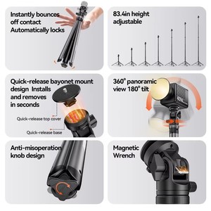 Trípode <span class=keywords><strong>COMAN</strong></span> MT68 de Liberación Rápida con un Toque, Soporte de Luz Ajustable de 83.4 Pulgadas, 360 Grados °   Lámpara de Fotografía COB para Cámaras, Luz de Relleno - Product Image 2