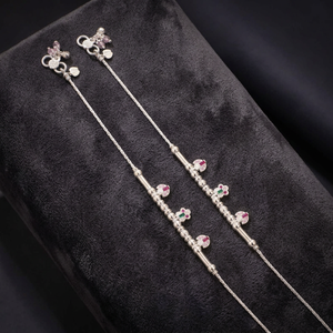 Women's Trendy Silver Anklets Diamond Pearl Heart Pattern Religious Style Alloy Copper Plastic Made India Gifts - Product Image 4