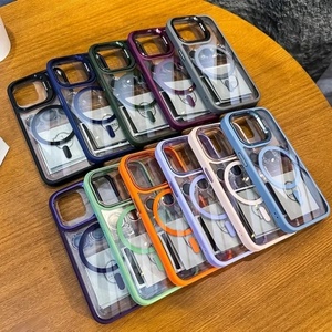 เคสโทรศัพท์แบบแม่เหล็กไร้สายสุดหรูสำหรับ iPhone 15 14 13 12 11 Pro Max Plus พร้อมขาตั้งแบบเร็วและฝาหลังกระจก - Product Image 2