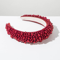 Serre-tête artisanal perlé à la main, orné de perles d'imitation éblouissantes, en éponge, multicolore et large, pour femmes, salon et soirée