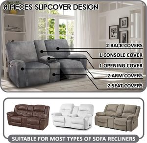 Funda de Sofá Reclinable STELLAR de 8 Piezas, con Consola Central, de Terciopelo Elástico Antideslizante, Moderna, de Mezcla de Poliéster y Spandex - Product Image 2