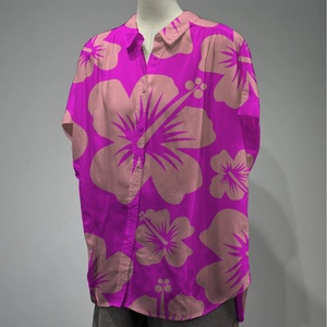 US Size Custom <b>Tropical</b> Floral Printed Aloha <b>Woman</b> Button up <b>Shirt</b> 100% Rayon Oversize Drop Sleeve <b>Woman</b> Vacation Blouse - Product Image 4