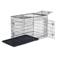 Cage pliable pour chien, empilable, vente en gros, haute, durable, en métal, pour l'extérieur, avec plateau coulissant en plastique pour petites races