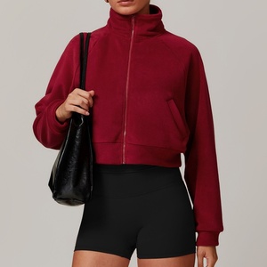 Nouvelle veste de sport pour femme, style européen et américain, avec fermeture éclair, col montant, coupe-vent, doublure polaire, en Spandex/Polyester, idéale pour le yoga, la course et le fitness - Product Image 2