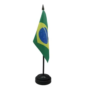 Digital Printing Bendera Mini Meja Brazil Poliester 4*6 "dengan Tiang Bendera dan Alas Plastik