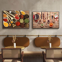 Tableau sur toile encadré avec motifs de céréales, épices, cuillères et poivrons, affiches et impressions décoratives pour cuisine et salle à manger, décoration murale artistique pour la maison