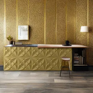 中国供应现代装饰壁纸剥离和粘贴500 * 500毫米PVC 3d墙板金色