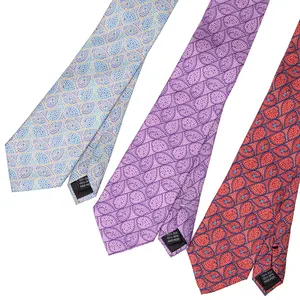 Custom Men's Designer Print Neck Ties 8CM Wide Silk Printed Red Blue Purple Striped Paisley Ties Men's Ties