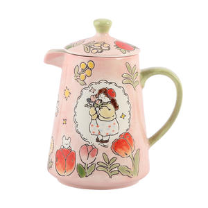 El juego de té de cerámica pintado a mano de estilo moderno incluye tetera y tazas de té con bandeja integrada para uso en el hogar o regalo para parejas - Product Image 5