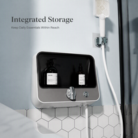 Panneau de douche bicolore avec douchette à main, étagère de rangement noire, commande à double bouton, ensemble de douche mural pour salle de bain