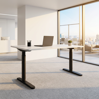 Bureau assis-debout électrique robuste à hauteur réglable, ergonomique, avec double moteur dissimulé, 3 niveaux, et pieds ovales à haute stabilité