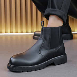 Zapatos de Cuero Negro de Color Sólido, Tendencia 2026, para Hombre, Botas Retro de Caña Alta con Suela Gruesa, Tallas Grandes - Product Image 2