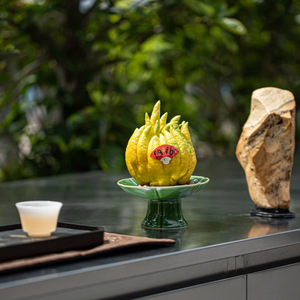 Plateau à fruits en céramique en forme de fleur, plateau à thé rétro de luxe en porcelaine pour servir des bergamotes et des citrons, plat élégant avec drain intégré - Product Image 3