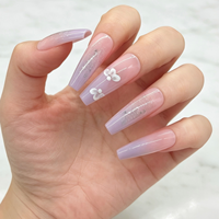Kit de 24 faux ongles réutilisables à presser, rose dégradé, avec autocollants papillon scintillants, design carré, à poser soi-même
