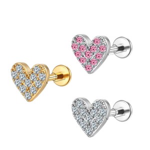 <b>Titanium</b> Ear Studs Heart Shape Crystal Inlay Unisex Fashion Piercing Jewelry ASTM F136 - Product Image 5