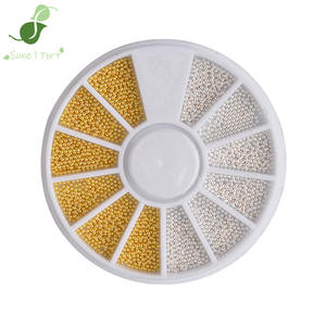 SunelPort Nail Art – Plateau rotatif 12 compartiments pour bijoux, petites perles en acier dorées et argentées de 1 mm, en alliage, non-décolorantes, non-fixables à chaud, pour caviar et strass - Product Image 1