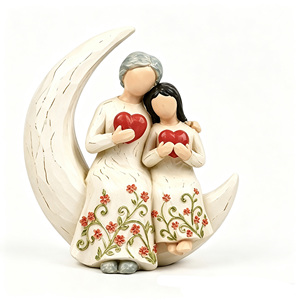 Estatua Personalizada de <span class=keywords><strong>Abuela</strong></span> y Nieta Sentadas en una Luna Creciente, Figura de Resina, Escultura de Amor Familiar, Regalo - Product Image 6