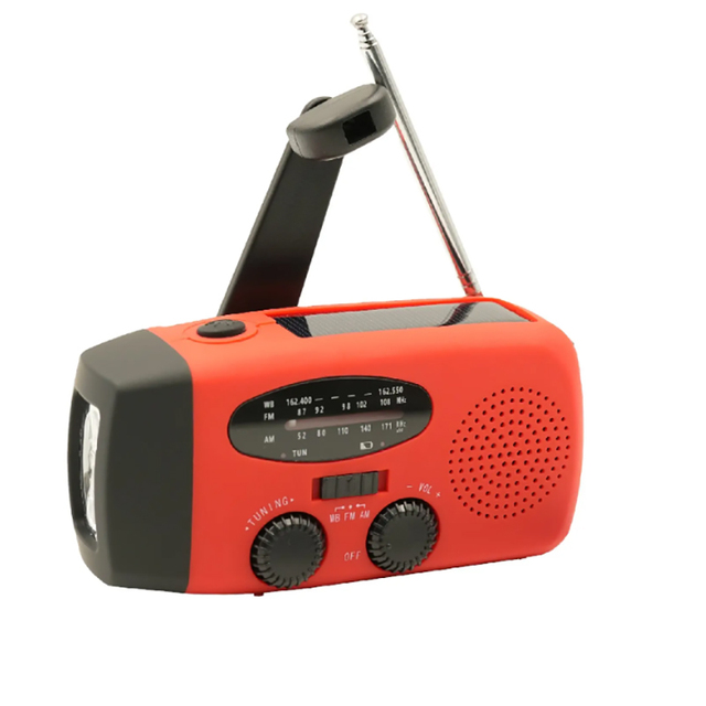 Portable Emergency Radio with AM/FM Solar & Hand Crank Charging 2000mAh Rechargeable Battery Super Bright LED Flashlight