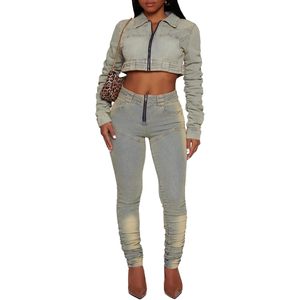 Conjunto de Mezclilla Personalizado para Mujer 2026, Jeans de Cintura Alta con Cierre, Estilo Vintage Desgastado, Tela de Algodón con Spandex, Atuendo Y2K - Product Image 4