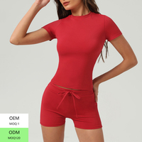 D-2504-2 femmes Slim Fit Sports Yoga Vêtements Ensemble Solide Couleur Sentiment T-Shirt Fitness Shorts Respectueux De La Peau Extensible pour