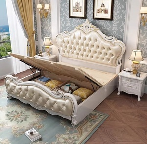 Letto matrimoniale <span class=keywords><strong>king</strong></span>-<span class=keywords><strong>size</strong></span> in legno massello di gomma europeo, lussuoso letto nuziale in pelle oliata e cerata con design da principessa - Product Image 6