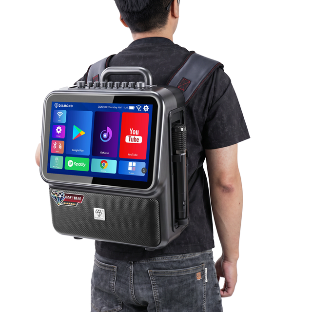 Diamond Patent Dual 4'' Woofer Professional Portable Karaoke System Machine USB TF Aux Wireless Party Speaker with Touch Screen