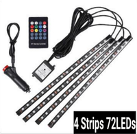 Kit d'éclairage LED populaire pour voiture, 4 pièces, 48 LED, 12V DC, multicolore, avec fonction musicale USB, pour l'intérieur sous le tableau de bord