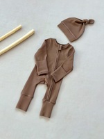 Conjunto de pelele sin pies de manga larga con cremallera para bebé, mono a cuadros neutro para recién nacido, gorro anudado de algodón vintage unisex para invierno