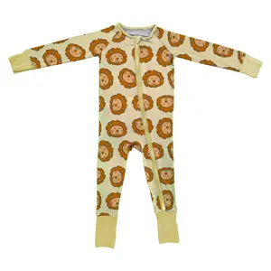 Oem Custom Lion King Newborn Infant Pajamas Baby Clothes Bamboo Footie Zipper Baby Boys Girls Plain Long Sleeve Jumpsuit Romper