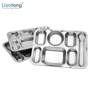 Liantong Factory Hospital School Canteen 7 compartment divided stainless steel 201 lunch dinner fast food tray