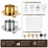Ensemble tasse et soucoupe à café en acier inoxydable HC 304, 200-275 ml, 3 pièces, style européen, mug à lait, poignée carrée avec cuillère, miroir, bar, café