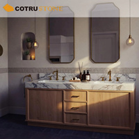 Vasque double en marbre Calacatta Viola avec dessus en pierre naturelle personnalisé, avec meuble en bois pour salle de bain de luxe