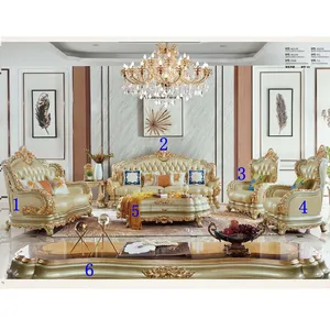 Classical luxury european style furniture hot sale fashion living room sofa set leather solid wooden with designs