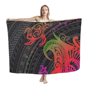 Wholesale Polyester Beach Skirt Lavalava Sarong Floral Tribal Polynesian Pattern Bikini Swimsuit Covers up for Ladies Pareo