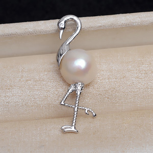 Collar de Plata S925 Hecho a Mano con Colgante Barroco de Flamenco y Perla de Cisne de Forma Especial, Base Hueca, Accesorio DIY 4405 - Product Image 1
