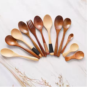 Ensemble de cuillères et fourchettes en bois naturel faites à <span class=keywords><strong>la</strong></span> main, écologiques, style japonais, <span class=keywords><strong>cuillère</strong></span> à café et à soupe en bois pour <span class=keywords><strong>restaurant</strong></span>, vente en gros - Product Image 1