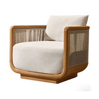 Canapé d'extérieur nordique en teck, résistant à l'eau, design de villa, mobilier de cour, balcon, ensemble de sièges en rotin et table basse en bois massif