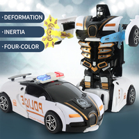 Coche de juguete de fricción al por mayor, multifunción, diseño realista, estilo Bugatti, coche de policía transformable con un solo clic